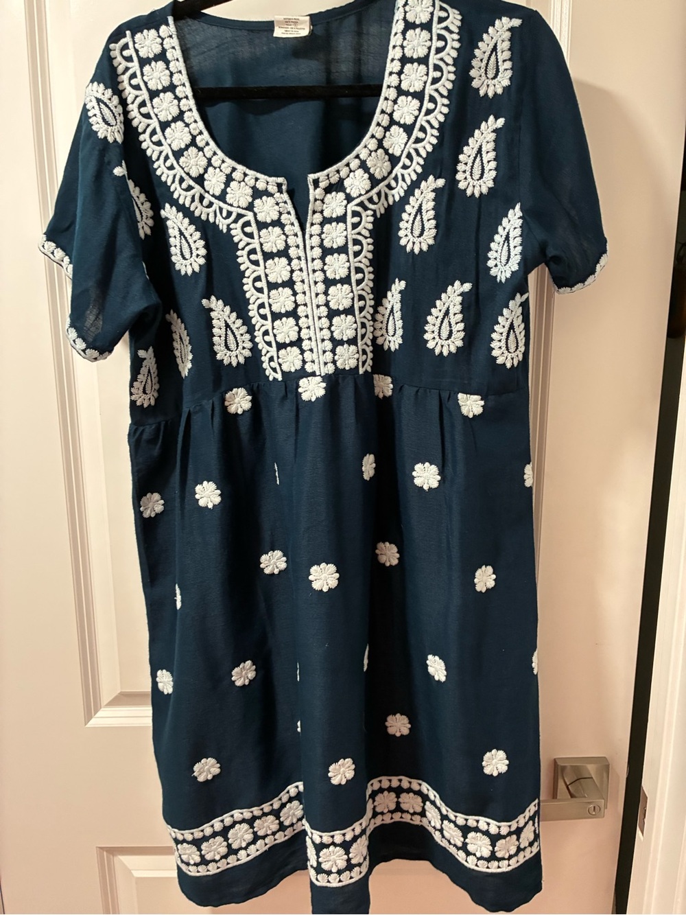 Ganesh Navy Top with White Logo Tag Detail